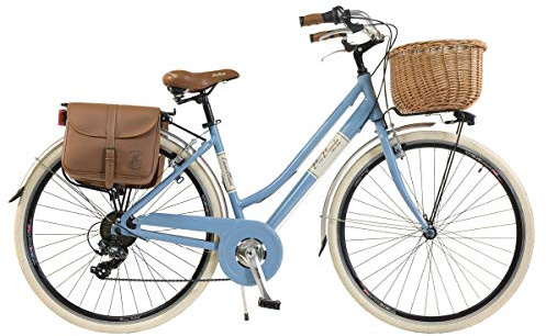 Via Veneto by Canellini Bici Citybike CTB Cykel för dam, vintage, Via Veneto, i aluminium, korg och ringklocka (46, blå)