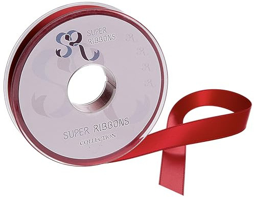 SR SUPER RIBBONS®™ Double Sided Satin Ribbons Gift Wrapping, Party Decoration, Wedding car, Christmas, Balloons, Hair, Cake, Presents, Wedding Bouquet (Red 15mm x 20m)