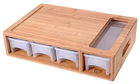 Gräwe stor skärbräda av bambu, 40,5 x 27 cm, träbräda för högerhänta användare, köksbräda med uppsamlingsbrickor, bladvänlig, rektangulär