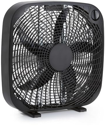 Amazon Basics 3-Speed Box Fan for Bedroom, Portable with Carry Handle, Powerful Airflow, 5 Blades, Lightweight Design, 67 Watts, 20-Inch, Black, 6.8D x 20.86W x 21.33H