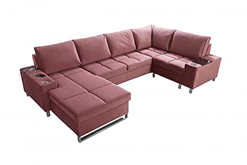 All4All Ecksofa mit Schlaffunktion Hers IV Wohnlandschaft XXL Sofa U-Form Bettkasten USB Eingang Links Rechts Couch 26 (Links)