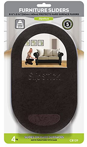 Slipstick 9-1/2” x 5-3/4” Oval Heavy Furniture Movers for Hardwood Floors (4 Pack) Premium Reusable Felt Furniture Sliders for Moving Heavy Appliances & Furniture on Hard Surfaces, CB139