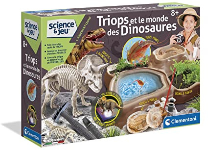 Clementoni - Wissenschaft & Spiel – Triops und die Welt der Dinosaurier – Finden und Zusammenbauen der Fossil – Archäologie-Set für Kinder – Triops Zucht – Wissenschaftliches Spiel – Urzeit – 7 Jahre