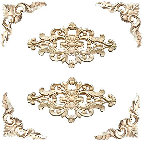 Pamtns 6 Stück Holzornamente für Möbel - Vintage Appliques Ecke Dekoration Holz Ornamente für Möbel Bett Wänden Tür Schränken Fensterdekoration