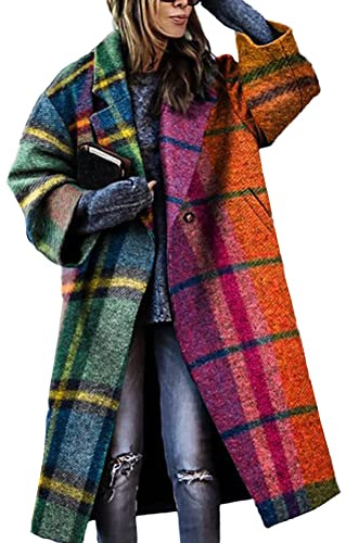 GUOCU Abrigo a Cuadros,Chaqueta a Cuadros Mujer,Abrigo Largo de Invierno para Mujer,Gabardina de Manga Larga Chaqueta Cálida Invierno,Prendas de Vestir,Camisas Casuales con Botones a Cuadros