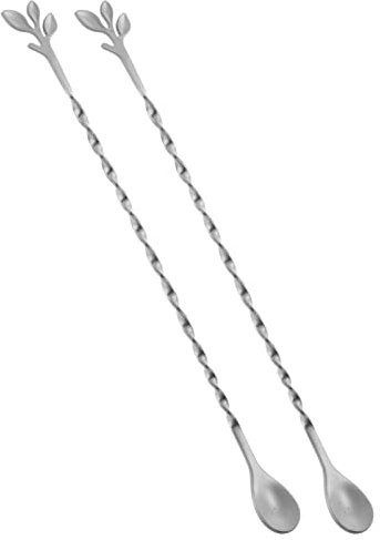 AnSaw 25,4 cm Edelstahl-Rührlöffel, 2 Stück, silberfarbene Spiralmuster, Barlöffel
