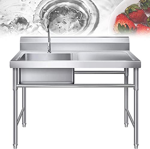 BEZAX Spüle Spülbecken Edelstahl Einzelwaschbecken Freistehende Küchenspüle mit Abwaschbecken,Spritzwassergeschütztes,für Outdoor Garten Laundry,Leftsink-0.6mm