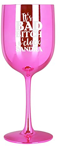 Herz & Heim® Weinkelch mit Gravur -It's Bad B*tch o'clock-/ mit Wunschname/hochglänzend/Kunststoff Pink