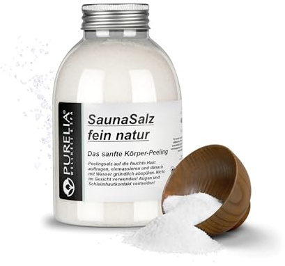 PURELIA Sauna Salz fein Natur 600g Meersalz Peeling Sauna Peelingsalz Körperpeeling