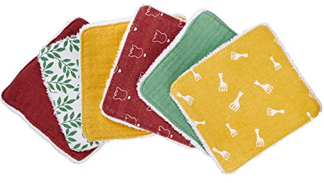 SOPHIE LA GIRAFE - 6 Lingettes Lavables Sophie la girafe - Recto en Coton Bio Imprimé, Verso Ultra Doux - Réutilisables et Pratiques - Pour la Toilette de Bébé - A Partir de 0 Mois