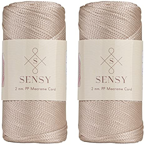 S SENSY Premium 2 Pack of 2mm 251 Yards Polyester Rope 100% Polypropylene Cord Macrame Cord 2mm Crochet Bag Cord Macrame Rope Crochet Thread Gift for Knitter (Latte) (SPC2000)