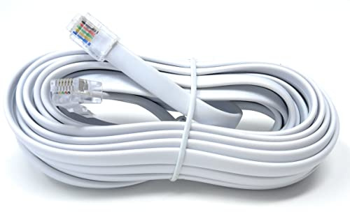 DRUT Flat RJ12 to RJ12 6P6C Cable Lead Plug to Plug, 5m, 16.5ft, White