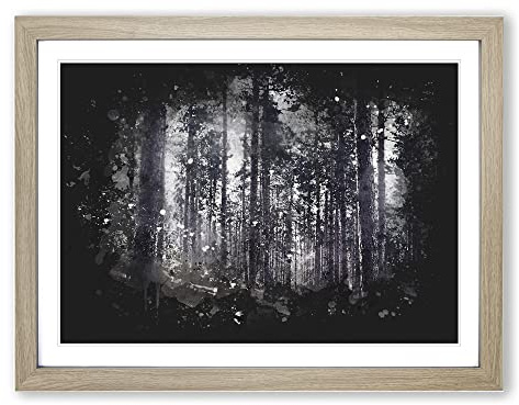Conifer Tree Forest Vol.1 Paint Splash Modern Art Framed Print | A2 Oak Framed Wall Art | Ready to Hang | Modern Floral Picture | Living Room Bedroom Lounge Office