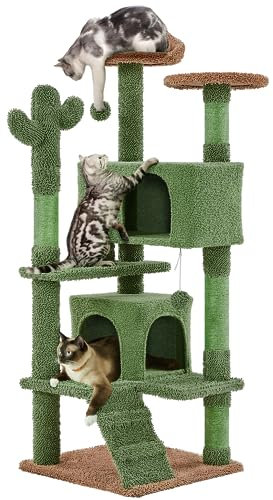 Yaheetech 138cm Cactus Cat Tree, Large Cat Tower for Indoor Cat, Scratching Posts Multi Level Cat Climbing Tree Play House Activity Centre w/Condo & Ball, Green/Brown