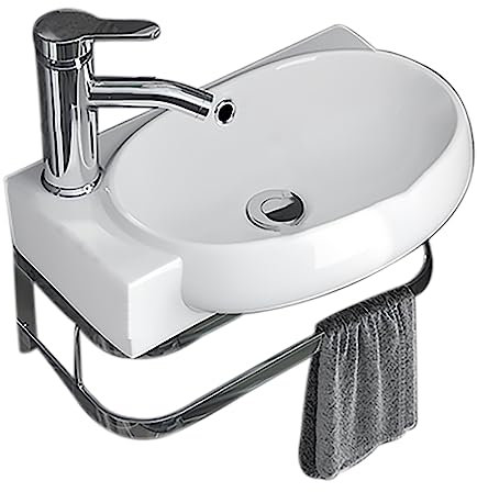 POWRZZZY Mini Hänge-Waschbecken Keramikwaschbecken Waschtisch mit Hahnloch & Überlauf Zur Wandaufhängung Handwaschbecken für Moderne Waschplätze Kleiner Waschplatz Zur Wandaufhängung