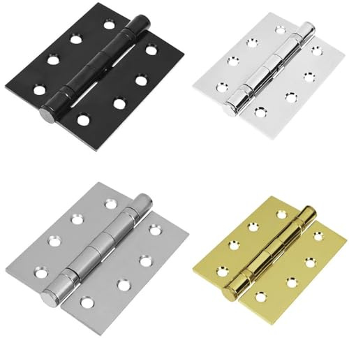 Handlestore Ball Bearing Hinges x 2 Pairs (4 Hinges), 75mm or 100mm, 4 Colours, Heavy Duty, Steel Door Hinges. (Satin Chrome, 100mm (4))