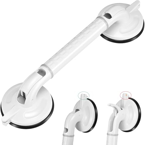 46 cm langer Saugnapf-Haltegriff für Badezimmer mit Sicherheitsanzeige, ältere und behinderte Badewannengriffe, rutschfester Griff, 13 cm große und leistungsstarke Saugnäpfe