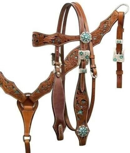 EQUIGEAR Western-Leder-Set mit handgefertigtem Kopfstück und Vorderzeug mit Zügeln. /Size-Full,Cob,Pony AV-03 (Pony)