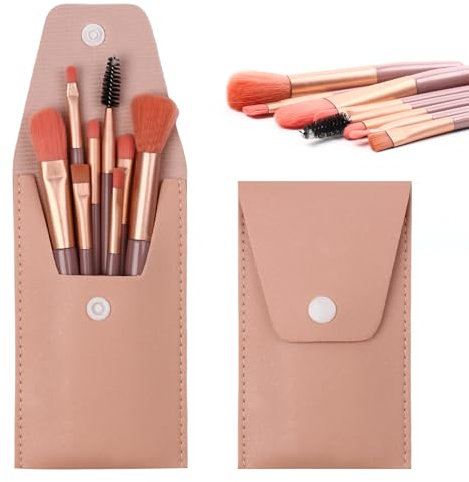 EASONGEE 8pcs Makeup Brushes Set with Portable Case, Professional Face Blush Lip Eyeshadow Eyeliner Foundation Powder Cosmetic Brushes Kit Eyeshadow Brushes Sets with PU Leather Bag