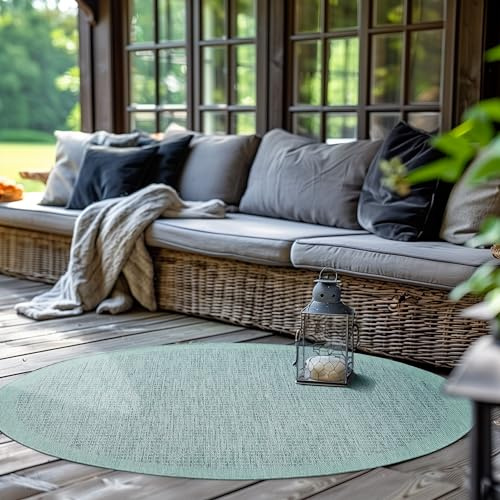 SIMPEX In- & Outdoor Teppich Wetterfest 160 cm Rund Einfarbig Blau - Waschbar, Wasserfest, Pflegeleicht und Flachgewebe - Ideal für Balkon, Garten, Terrasse und als Küchenteppich