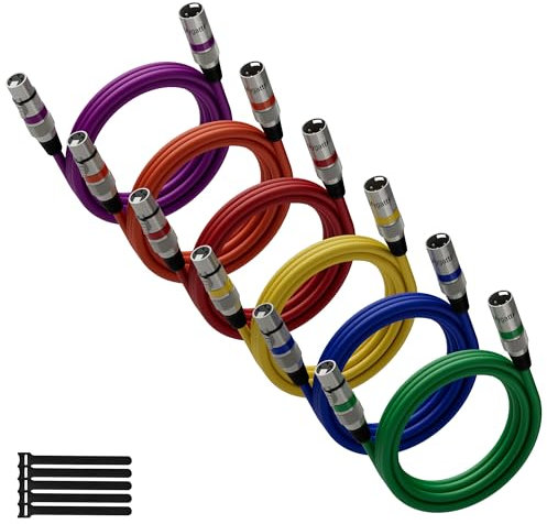 XLR - Cable de micrófono (0,5 m, 6 uni., multicolor), macho a hembra, 3 pines, apantallado, equilibrado, supresión EMI/RFI, compatible con amplificadores y altavoces