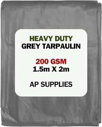 AP Supplies 200gsm Grey Tarpaulin 1.5m x 2m – Waterproof, Tear Resistant, UV Protected Ground Sheet Cover for Camping, Construction, Garden & Outdoor Equipment Protection
