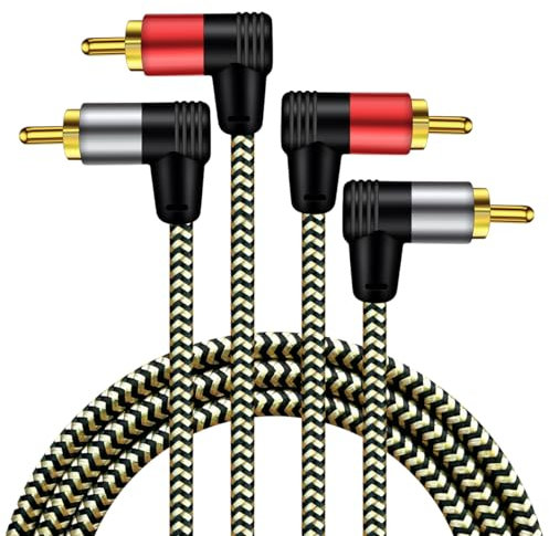 Hanprmeee RCA Cable,90 Degree Right Angled 2 RCA Male to Male Cable,[Hi-Fi Sound] Nylon-Braided Auxiliary Audio Cord for Home Theater, HDTV, Amplifiers, Hi-Fi Systems,Speakers and etc(1M/3Ft)