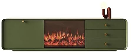 Wfxjyg2223 Electric Fire Insert TV Stand Solid Wood Fireplace TV Table Luxury Cabinet Simulate Flames Modern Living Room Furniture Modern Fireplace Entertainment Center(Green)