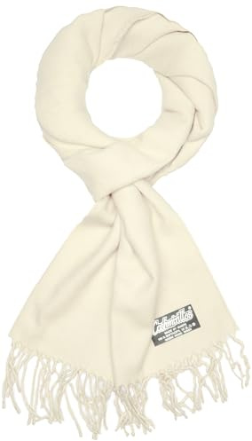 BRUBAKER Écharpe Cashmirillo - 30/40 x 180 cm Longue Légère Chaude et Confortable - Écharpe Douillette pour Automne et Hiver - Stola avec Franges pour Femmes et Hommes - Couleurs Unies, ecru, taille
