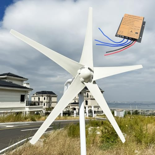 ZHOZHUT 12V 24V 48V Turbinas Eólicas 800W-1200W Kit De Generador De Turbina Eólica con Controlador MPPT, Ajuste Automático De Barlovento Aerogenerador De 5 Palas para Hogar, Chalets,1200w,12V