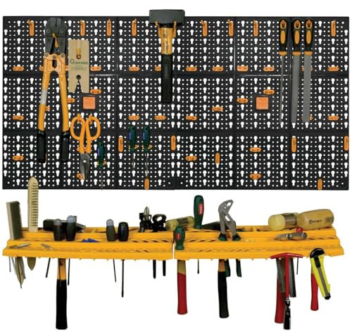 INTEC - Panneau Porte Outils 50 x 100 x 1.7cm Kit modulable 2 Panneaux perforés 1 étagère Porte Outils + 50 Crochets Assortis