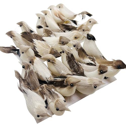 Attuslla 24 PCS Artificial Simulation Birds Fake Birds Mini Bird Decorative Artificial Feather Birds for Bird Model Crafts, Home Ornaments Garden Wedding Decoration