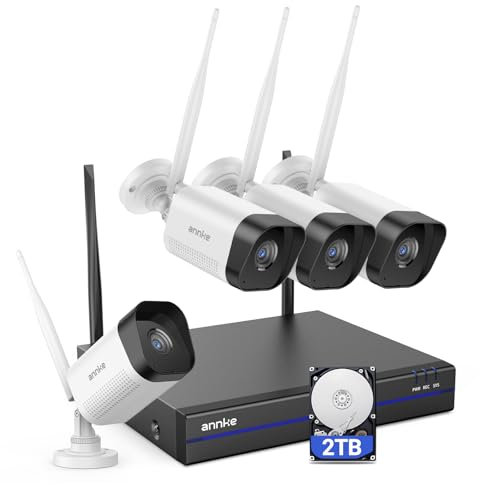 ANNKE 4K - Kit de cámara de vigilancia WiFi exterior, 16CH 4K NVR 2TB y 4PCS 8MP IP Cámara con audio bidireccional, 30m IR visión nocturna, detección de persona, grabación 24/7, 2,4/5Ghz WiFi