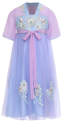 Rswnyirn Robe Traditionnel Chinois Filles Enfants Costume Hanfu Chinois Tang Tulle été Soirées Vacances Violet 7-8 ans