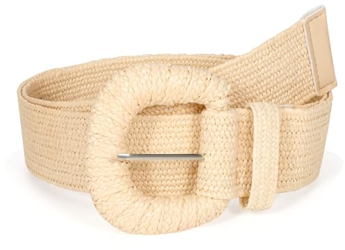 VONMELLI Cintura Elastica in Paglia Intrecciata per Donna Cinghie Elastiche per Abito Moda Cintura in Vita Boho Cinghie Da Donna in Rafia Di Rattan Beige L