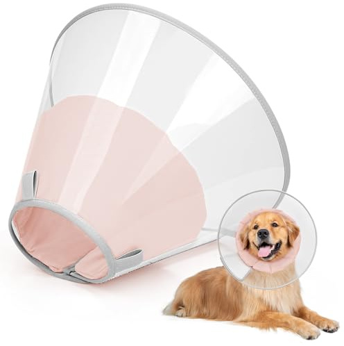 Supet Halsband hund för att förhindra läckage med mjuk stoppning, klar Elizabeth-återhämtningshalsband efter operation, alternativ huvudfrissigt för stora, medelstora och små hundar (rosa, L)