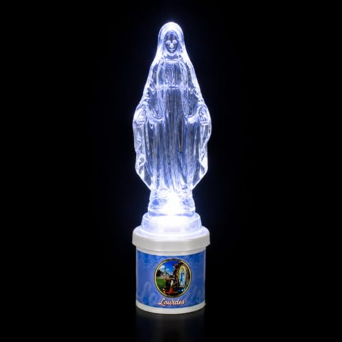 Palais du Rosaire Candela Led Vergine Miracolosa e Adesivo Aspetto di Lourdes - Candela devozionale - Culto cristiano in plastica