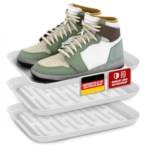 cekawika 3er-Set Schuhabtropfschale - kleine Schuhwanne 35x27x2,5 cm - robuste Schuhablage Flur, Pflegeleichte Abtropfschale, Schuhmatte (Weiß)