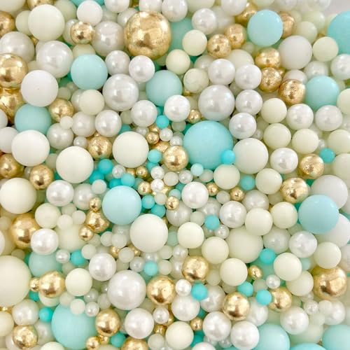 Blue pale mint green gold white Pastel yellow sprinkles for cakes cupcake edible metallic pearls sprinkle mix blend decoration baking wedding birthday party cake topper TIFFANY