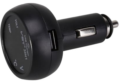 PartyKindom Multifuncional Zócalo Mechero Coche con Cargador USB Voltímetro y Termómetro LCD Temperatura Resistente Abs para Auto Camión Autobús