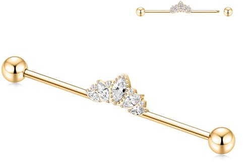 hengkaixuan Piercing industriale da 14 g, in acciaio chirurgico, industriale, 38 mm, lunghezza asta per ponteggio, barra industriale con anello per cartilagine pavimentato CZ, per uomo e donna