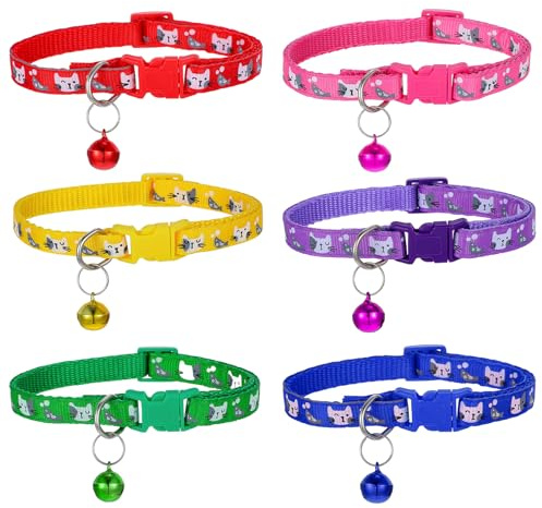 6 Stück Katzen Halsband Katze Halsband Katzenhalsband Mit Sicherheitsverschluss Kitten Halsbänder Katze Und Glöckchen Katzenhalsbänder Break Away Verstellbares Haustierhalsbänder für Alle Hauskatzen