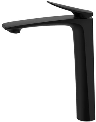 Rubinetto miscelatore alto nero con maniglia singola per bagno, rubinetto per lavabo da appoggio caldo e freddo per lavello a foro singolo