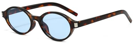 ADE WU Retro Oval Sunglasses for Women Small Face,Teen Girls 90s Vintage Chic Lightweight Sun Glasses,Tortoise Frame/Blue Lens
