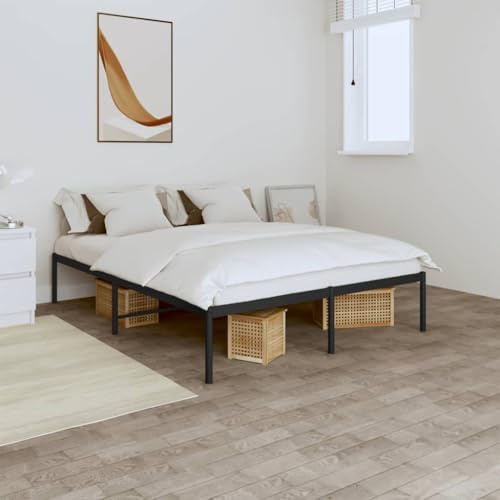 HaoChrymec Bettgestell aus Stahl Schwarz, Robustes Design, Mit Lattenrost, polsterbett, doppelbett, Für Schlafzimmer & Jugendzimmer, 150x200 cm