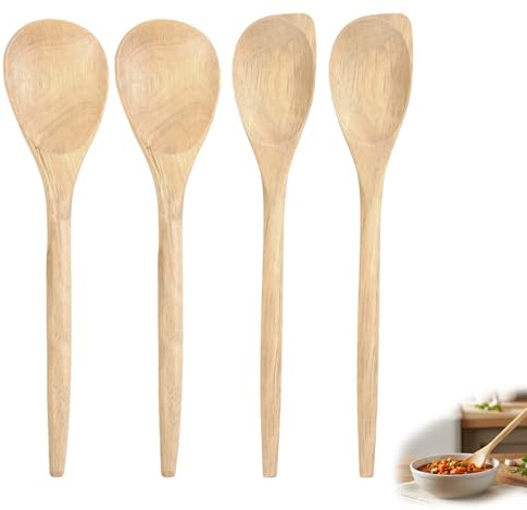 4PCS Wooden Spoons for Cooking, Natural Wood Corner Spoon and Round Spoon, Heat Resistant Wooden Cooking Utensils, Ergonomic Handle, for Non Stick Kitchen Utensil, Baking, Stirring