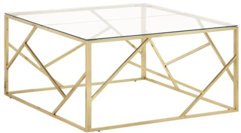 mtlskopl Couchtisch Gold 100 x 100 x 50 cm aus Edelstahl und Hartglas Modernes Design Robust Leicht zu Reinigen für Wohnzimmer Couchgarnitur und Schlafzimmer