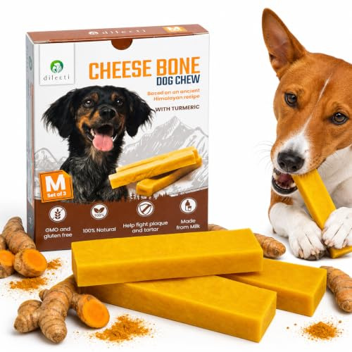 Dilecti Ossa di Formaggio per Cani con Curcuma - Snack per Cani e Masticativi Naturali, Osso da Masticare per Igiene Dentale, Giochi Naturali (taglia M, confezione da 3)