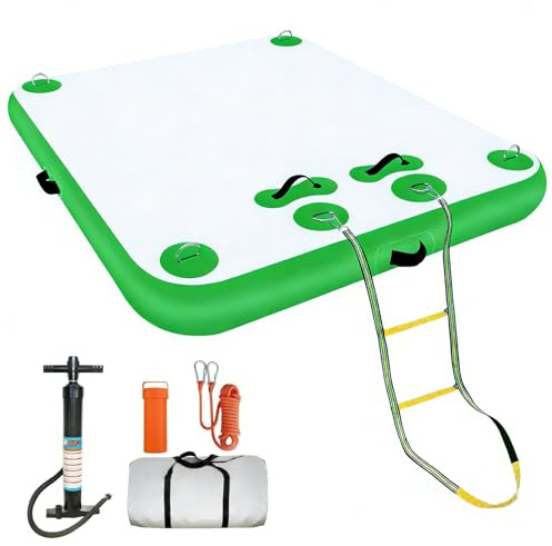 Aufblasbares Schwimmdock, Robuste PVC-Plattformen für See und Pool mit Strickleiter und Tragetasche zum Schwimmen, Entspannen und für Wassersportaktivitäten,Grün,5.9x7.8ft