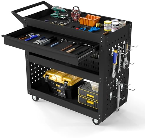 COSTWAY Carrello Portautensili a 3 Ripiani con Ruote e Cassetto Grande
